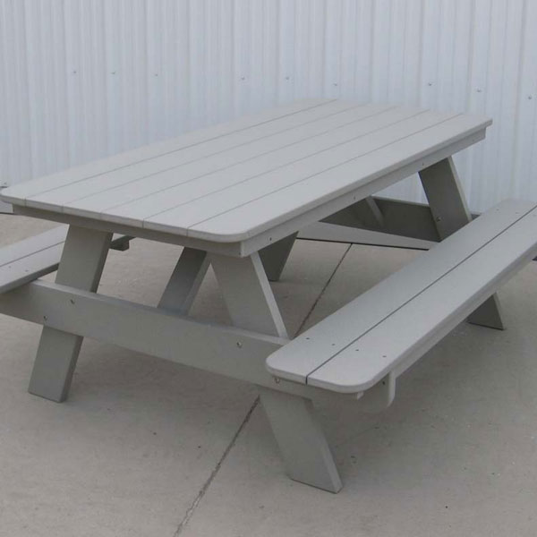 6' Poly Picnic Table w/ Attached Benches Wood Picnic Tables
