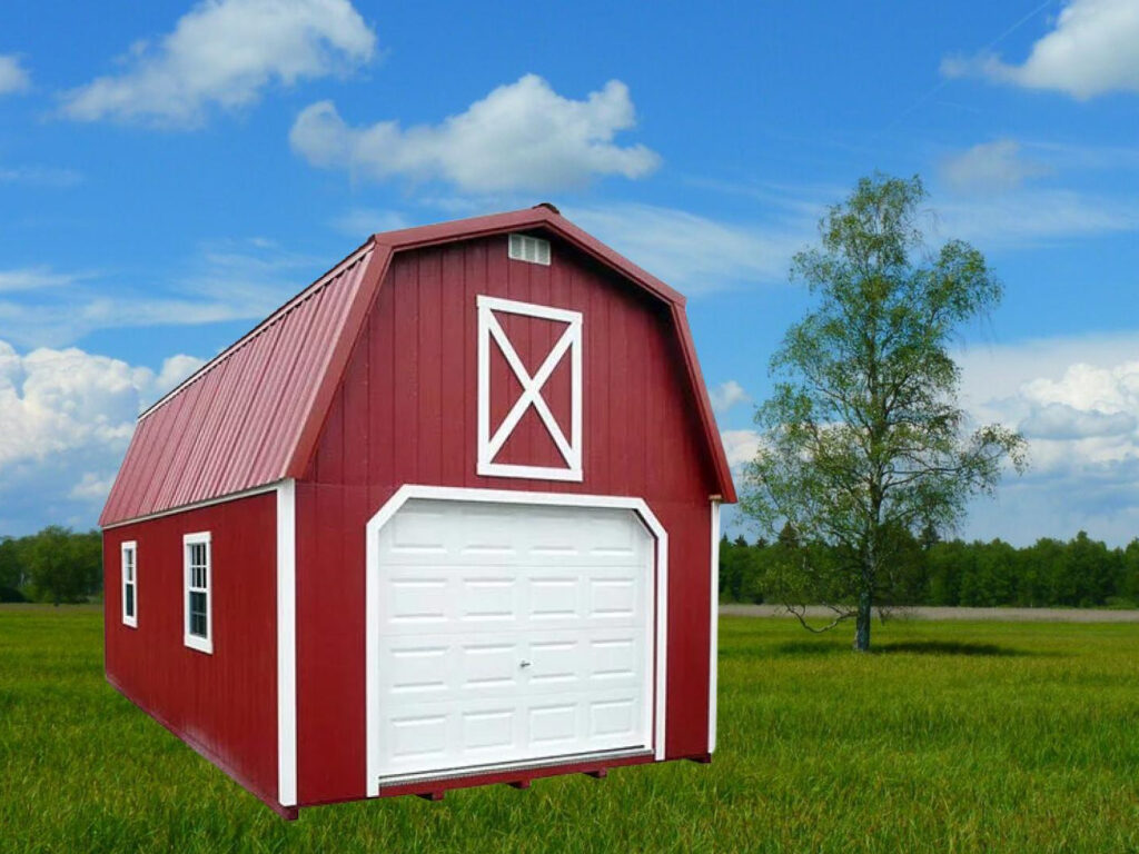 red barn with garage door