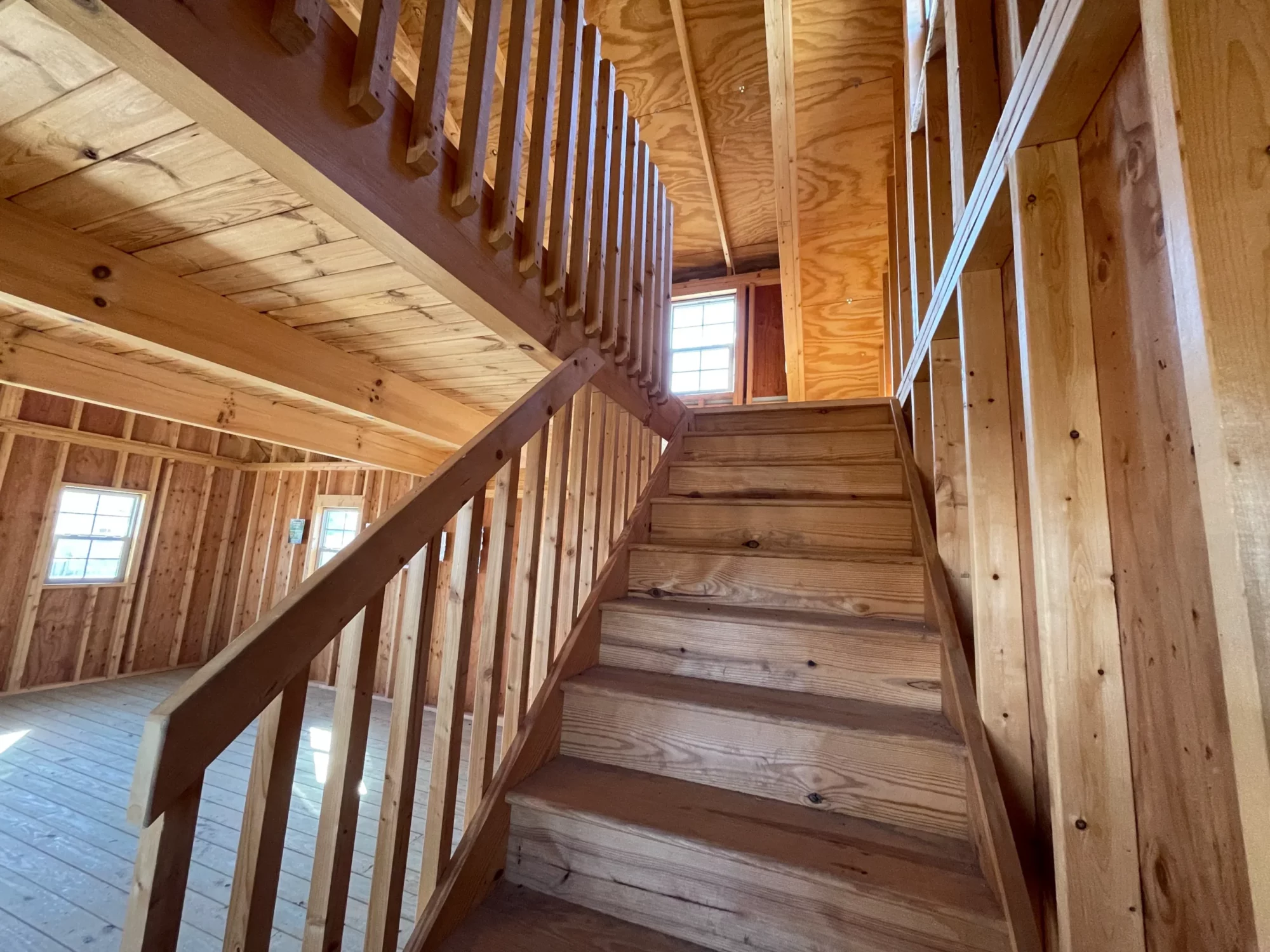two story cabin stairs