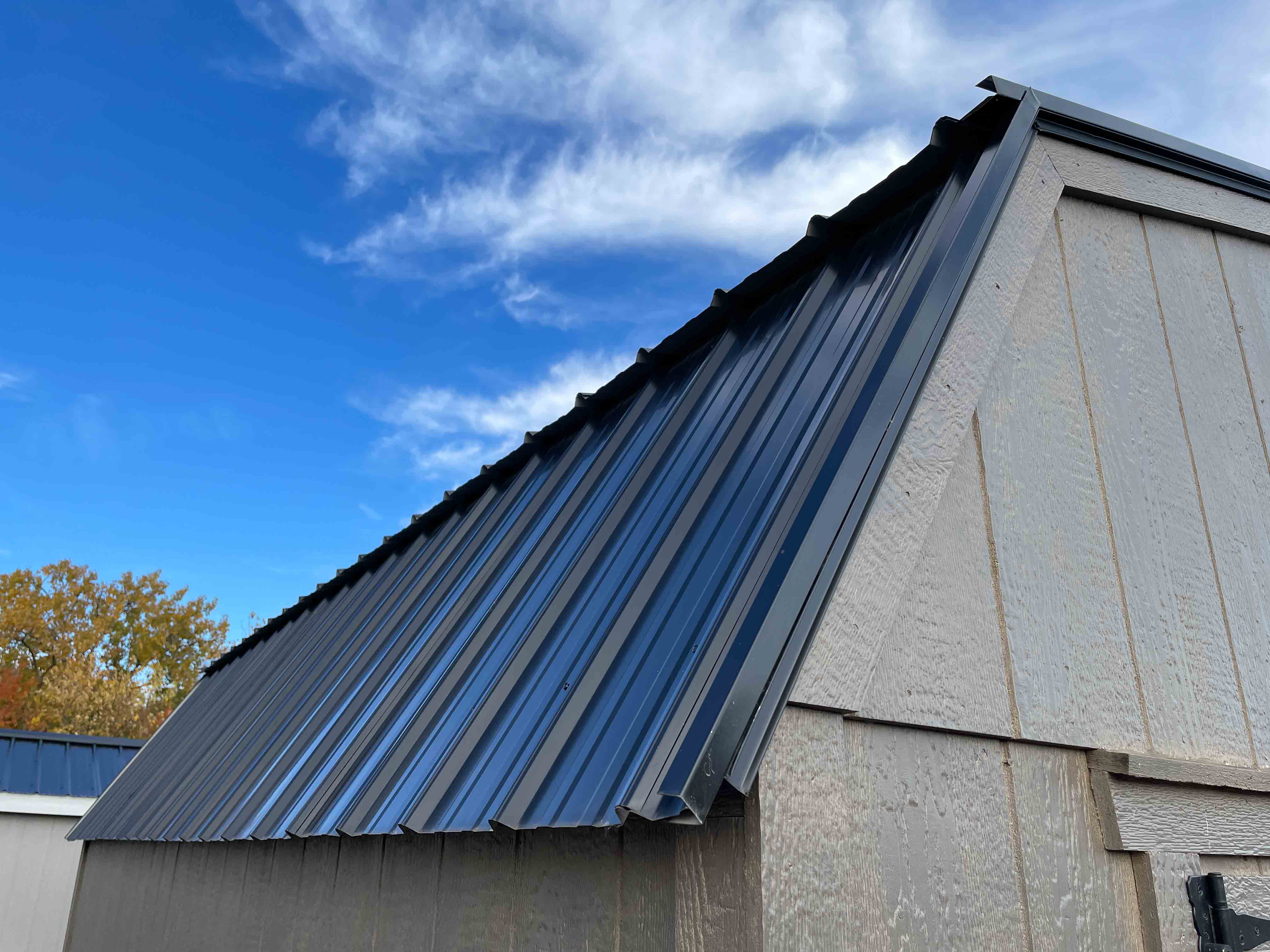 birch stain shed with metal roof