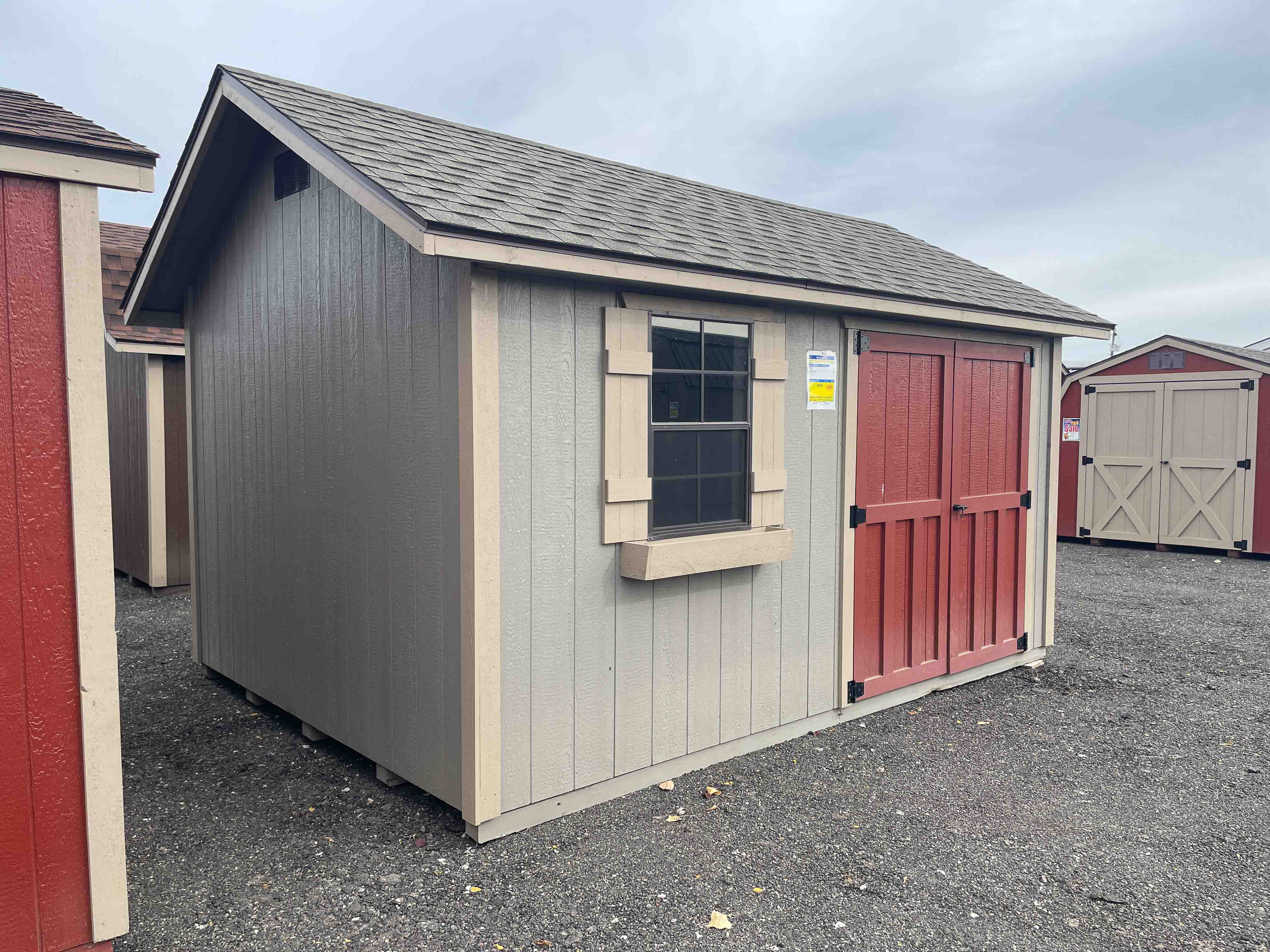 10x14 Gable | Red Door Gable Shed | Gray Gable Shed