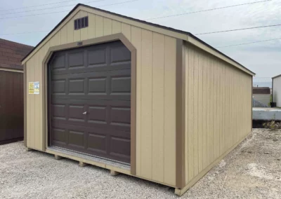 outdoor shed with garage doors