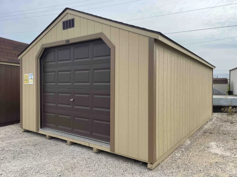 outdoor shed with garage doors
