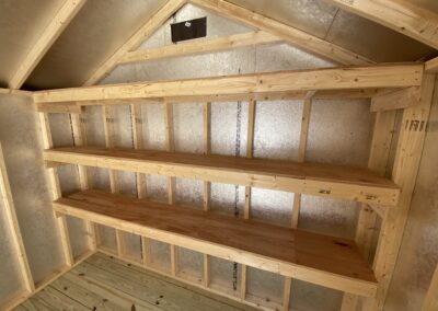 12x16 wood shed with shelving