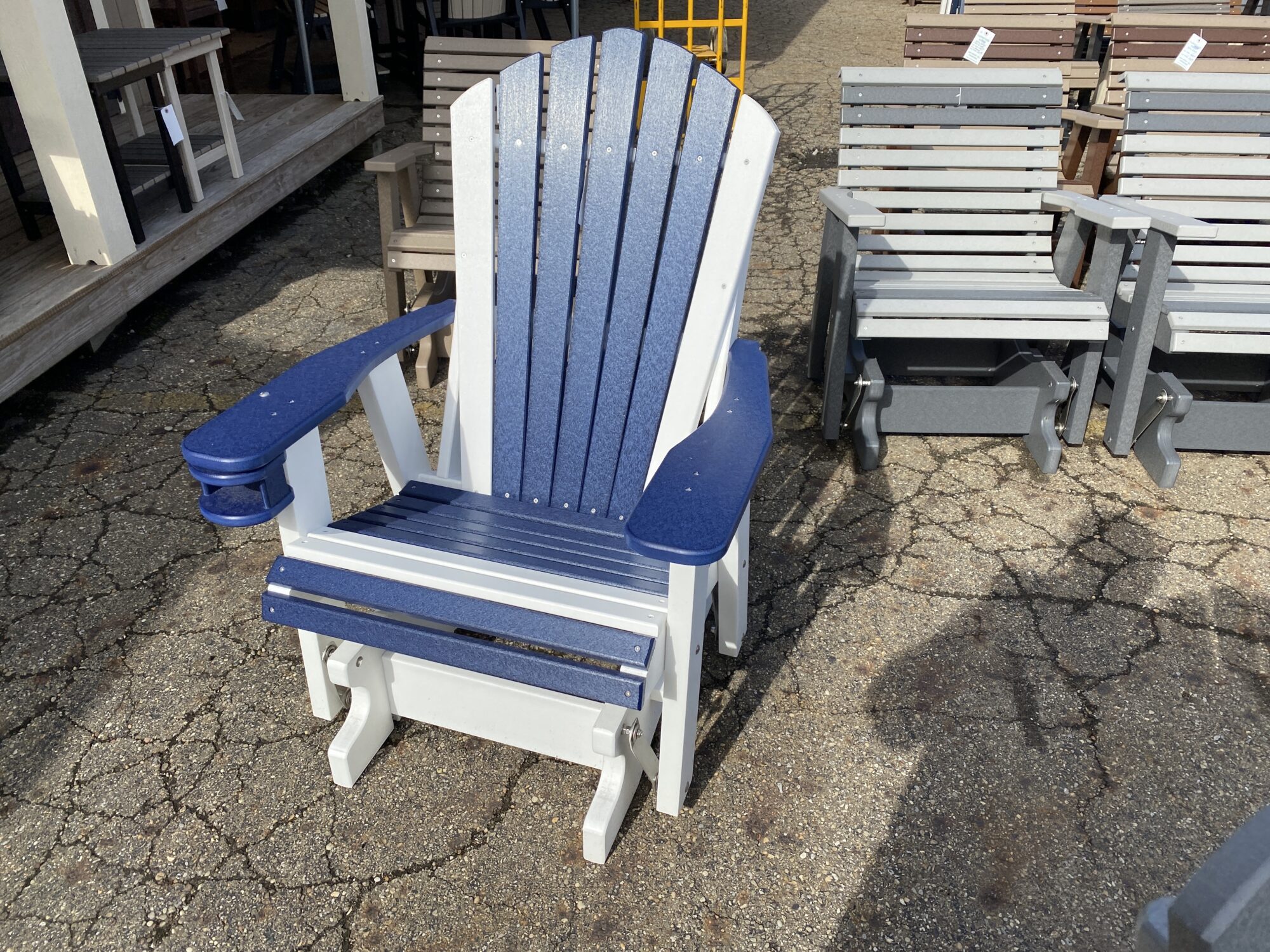 navy blue and white glider chair