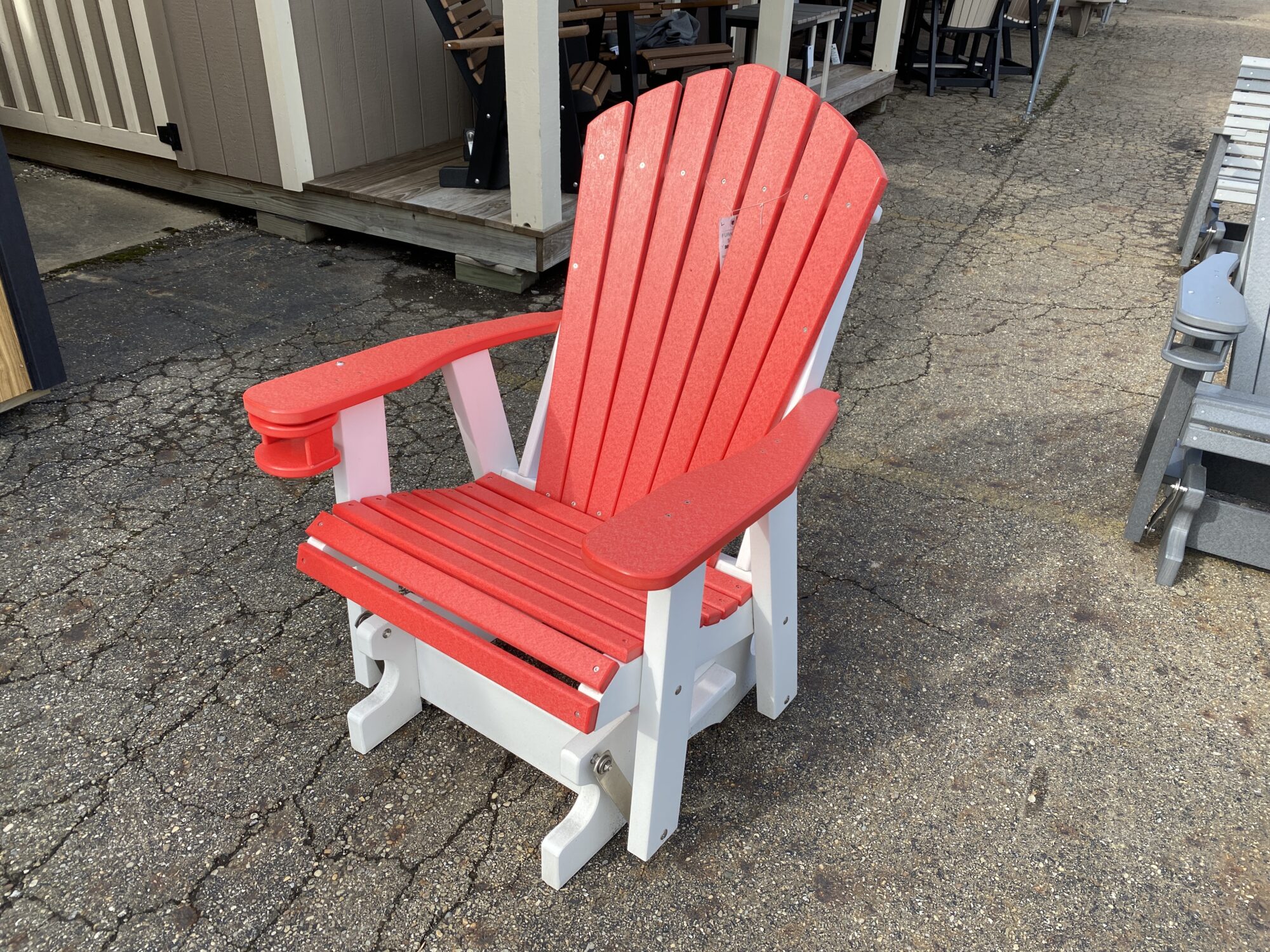 red and white glider chair
