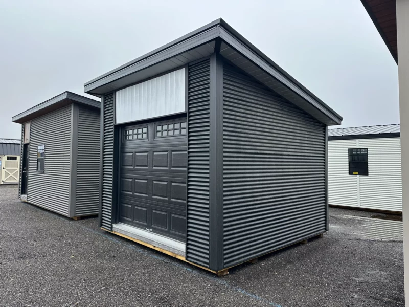 Storage shed with garage door hartville outdoor products